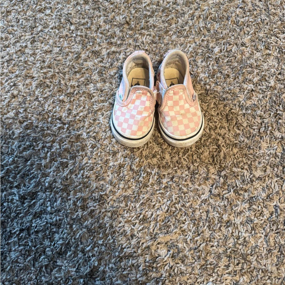 Girls Pink Checkered Vans Slip-On Shoes